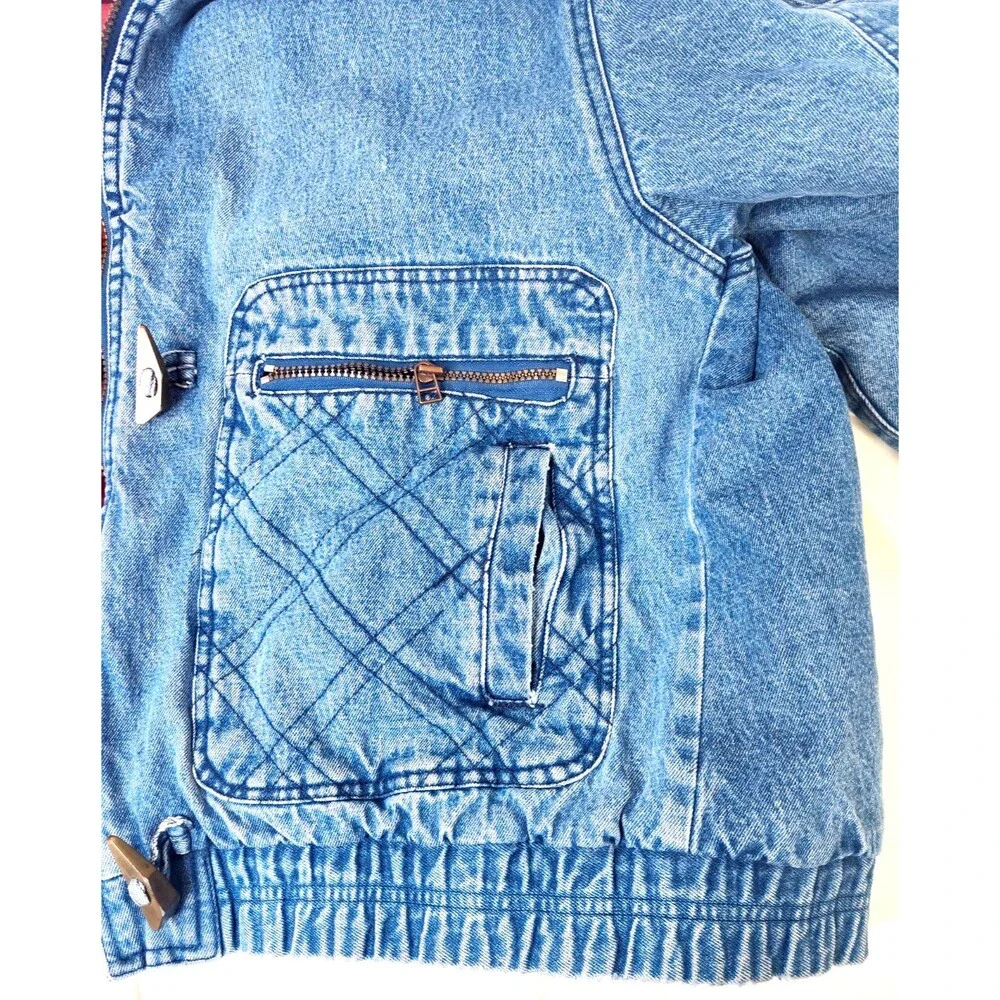 Vtg London Towne Mens Jean Denim Barn Chore Blanket Lined Jacket Sz L Toggle Zip